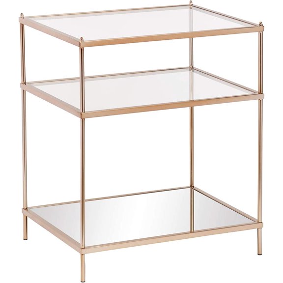 Knox Side Table - Metallic Gold Metal Frame With Glass Top - Glam Style Dcor, Copper