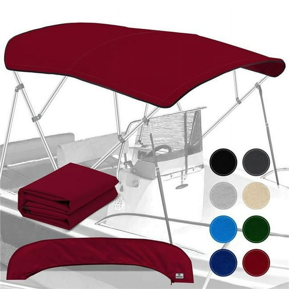 Knox T43D 73-78 in. Universal 4 Bow Bimini Top with Zip-On Storage Boot for Boats, Burgundy