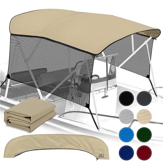 Knox T46E-Z4 91-96 in. Universal 4 Bow Bimini Top with Storage Boot for Boats, Sand