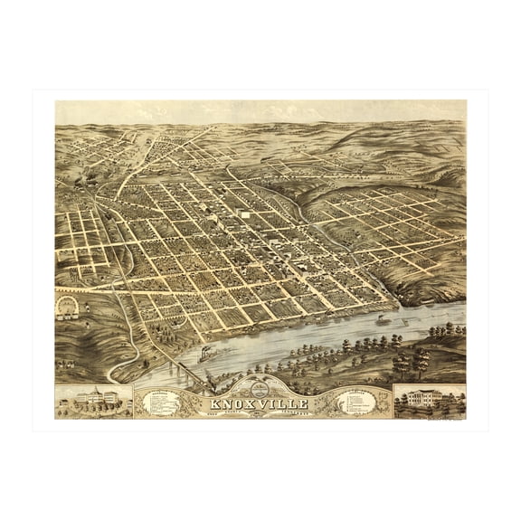 Knoxville Art, 1871 Vintage Map of Knoxville Tennessee, TN History Wall Decor Gift, Old Knoxville Map - 36" x 24" Unframed Print