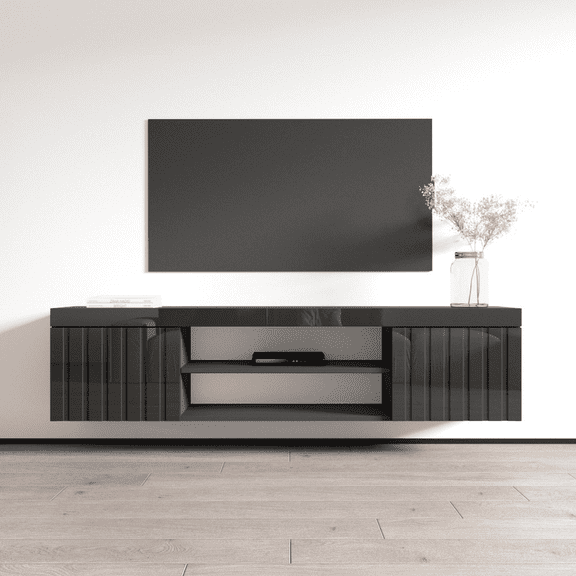 Knoxville Floating TV Stand for TVs up to 80", Modern High Gloss 71" Entertainment Center, Wall Mounted TV Media Console with Storage Cabinets