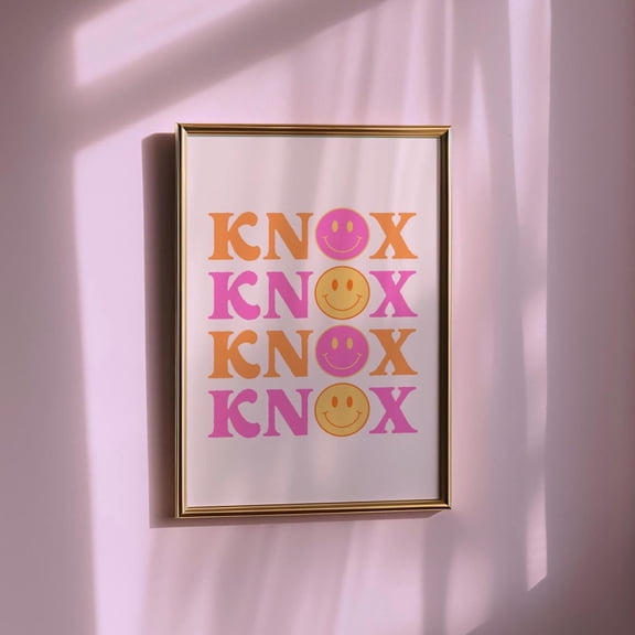 Knoxville Wall Art Pink Orange Tennessee Dorm Decor Preppy Knox Print Retro Smiley Face Typography Girly Tn Home Decor #537, Unframed Poster Size 24x36