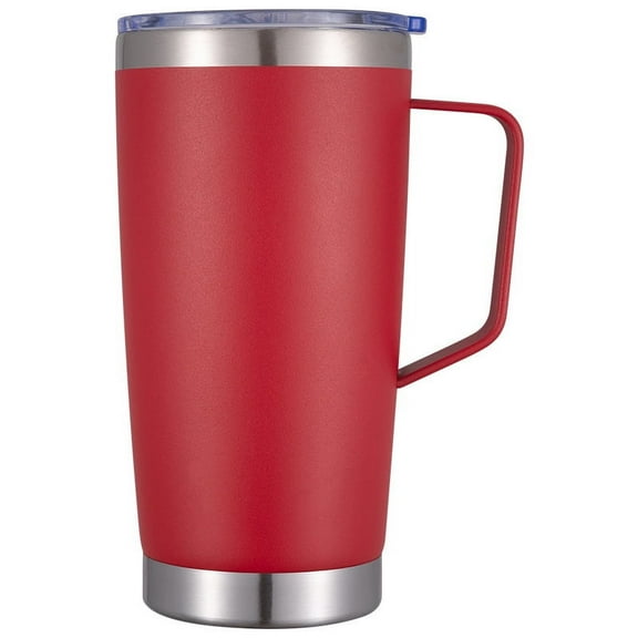 Knpot 20 Oz Tumbler Mug with Lid and 2 Straws, Insulated Travel Coffee Mug with Handle, Double Wall Stainless Steel Vacuum Coffee Tumbler, Thermal Coffee Cup, Red