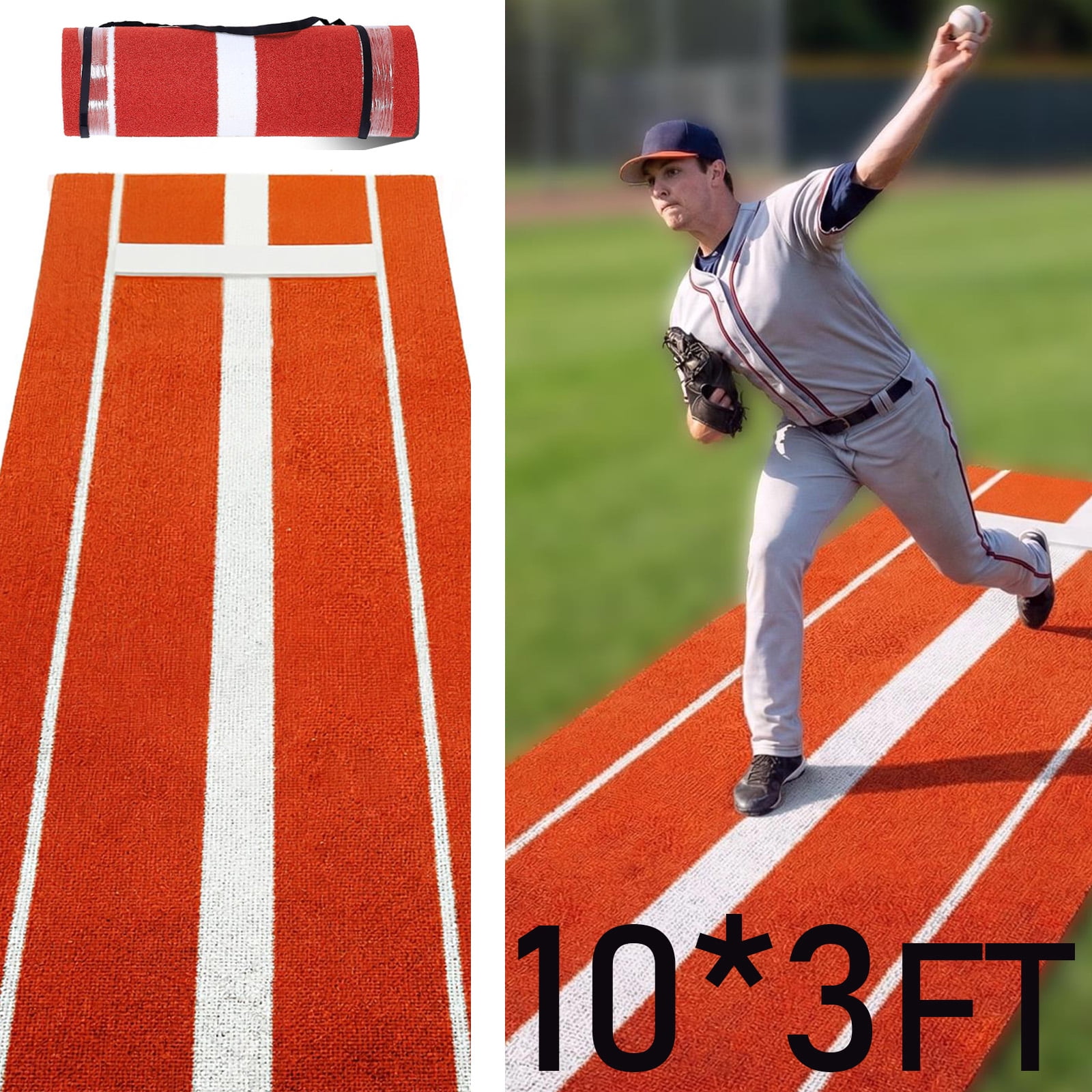 Knpot 3x10FT Softball Pitching Mat, Portable Nylon Fastpitch Equipment Pitcher Training Indoors & Outdoors,  Trainer Practice Tools for Baseball/Softball fields