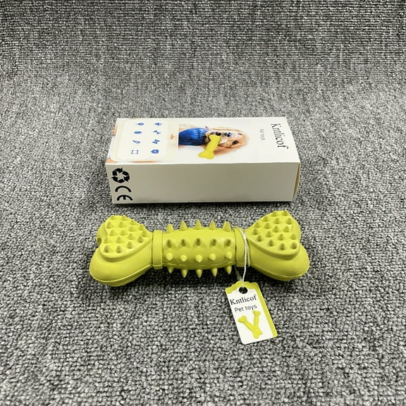 Kntlicof Squeaky Toys Bone Shape Yellow Puppy Teething Toys Dog Toys for Aggressive Chewers Natural Rubber Chew Toys for Small/Medium Dogs Dog