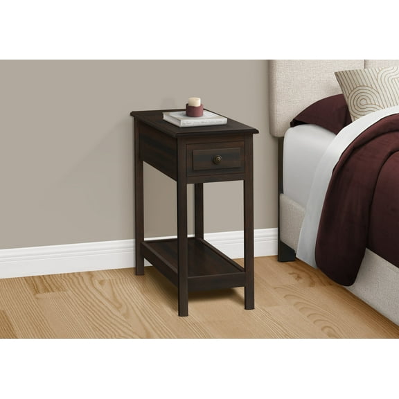 Knubmt 1 Drawer End Table with Bottom Shelf, Wood Rectangle Side Table Nightstand for Bedroom, Living Room, Brown