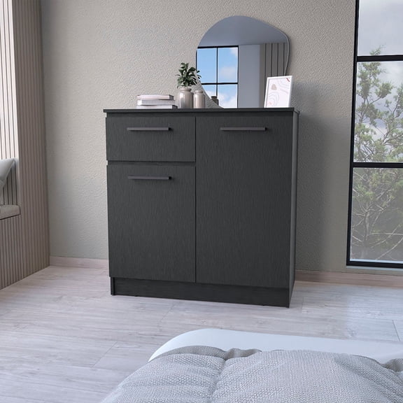 Knubmt 2 Door Dresser with 1 Drawer, Wood Storage Cabinet for Living Room, Office, Black