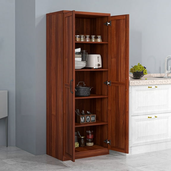 Knubmt 2 Door Kitchen Storage Cabinet with 5 Shelves, 63" Freestanding Pantry Cabinet for Dining Room, Kitchen, Brown