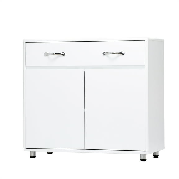 Knubmt 2 Door Storage Cabinet with 1 Drawer and Handle, Perfect for Home Office, White