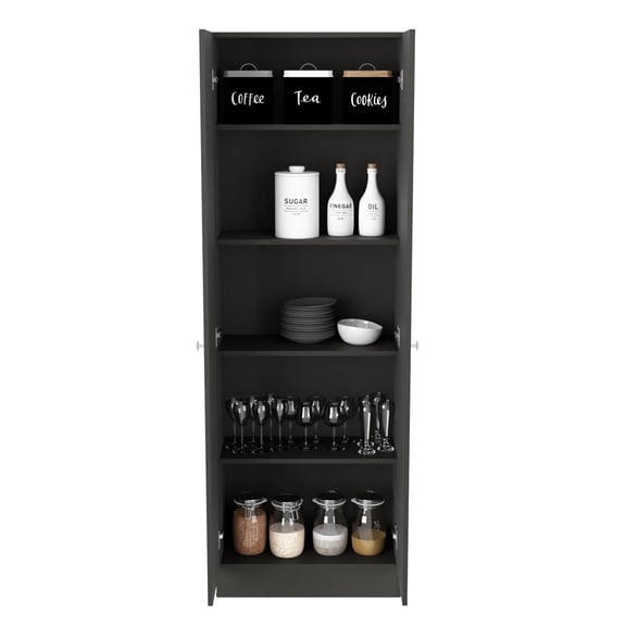 Knubmt 2 Doors Kitchen Storage Cabinet with 5 Inner Shelves and Handle, Pantry Cabinet for Home, Kitchen, Living Room, Black