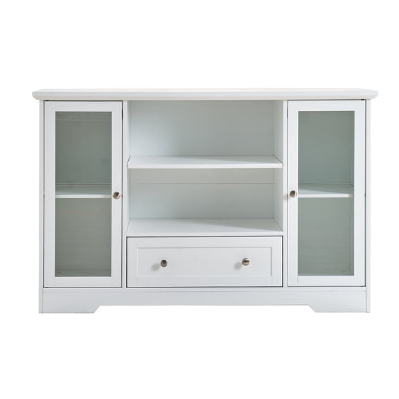 Knubmt 2 Doors Wooden Buffet Cabinet with 1 Drawer and 6 Shelves, 51" Coffee Bar Storage Cabinet for Kitchen, White