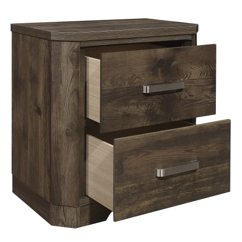 Knubmt 2 Drawers Nightstand with Handle, Wood Bedside Table for Living Room, Bedroom, Brown