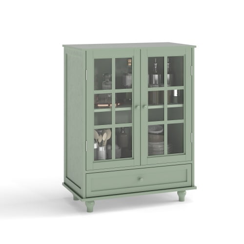 Knubmt 2 Glass Doors Sideboard with Drawer, Wood Buffet Storage Cabinet for Living Room, Dining Room, Hallway, Entryway, Mint Green