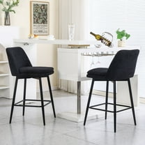 Knubmt 2 Pack Counter Height Barstools with Metal Legs, 360 Degree Swivel Upholstered Linen Bar Stools for Kitchen Island, Bar, Black
