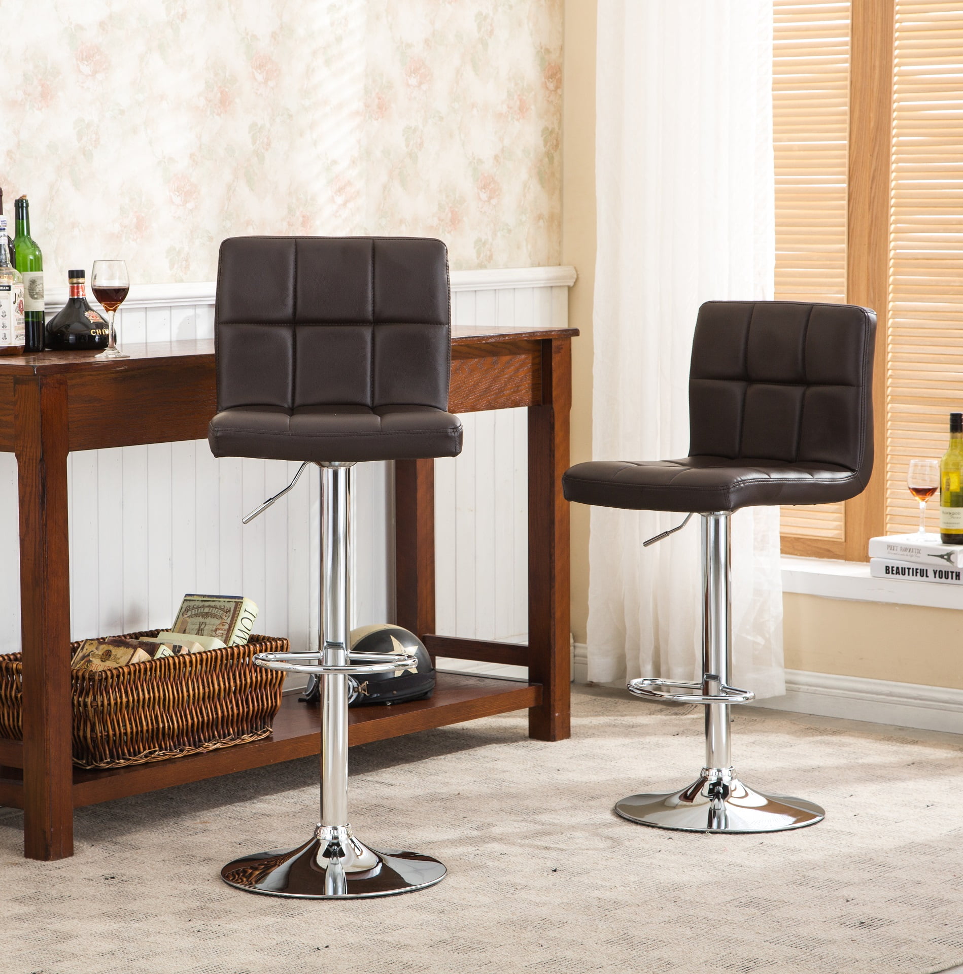 Knubmt 2 Pack Faux Leather Barstool with Footrest, Adjustable Swivel