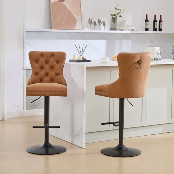 Knubmt 2 Pack Swivel Barstools with Footrest, PU Leather Adjusatble Seat Height Bar Stools for Home, Bar, Kitchen Island, Orange