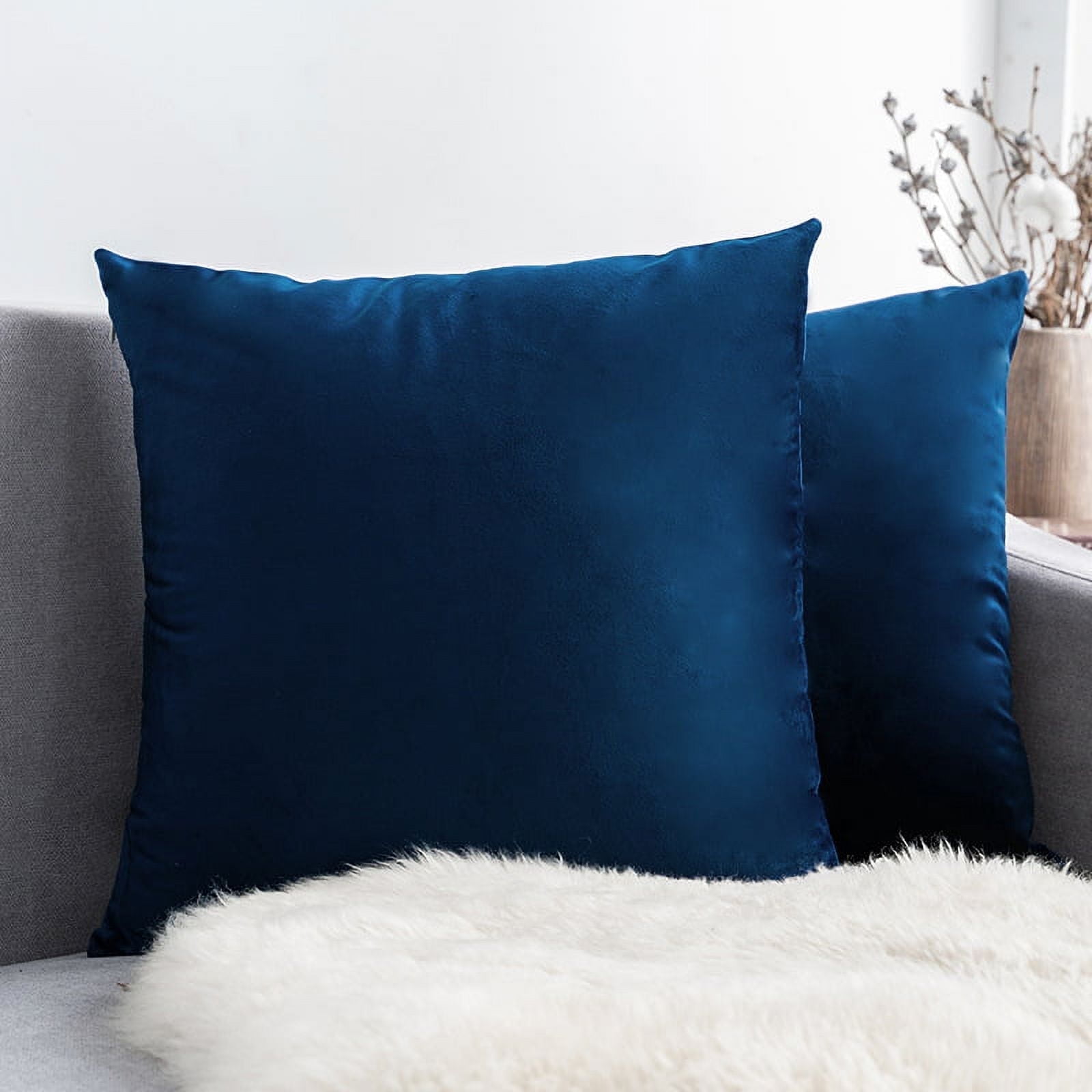 Navy Blue Velvet 20" x 20" Euro Throw Pillow Covers