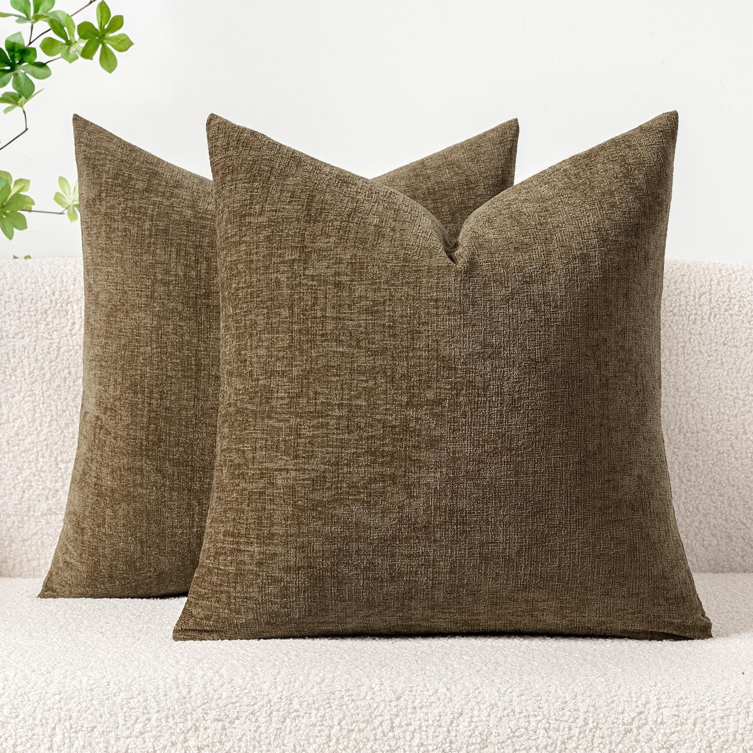 Knubmt 2 Pcs Linen Throw Pillow Covers Decorative Pillow Case Square Cushion Cases for Bed Couch Sofa Living Room, 18x18 Inch