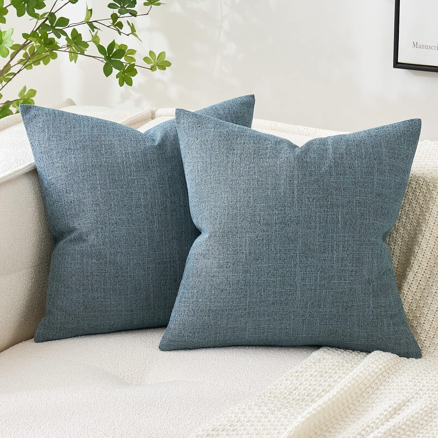Knubmt 2 Pcs Linen Throw Pillow Covers with Zipper, Decorative Pillows
