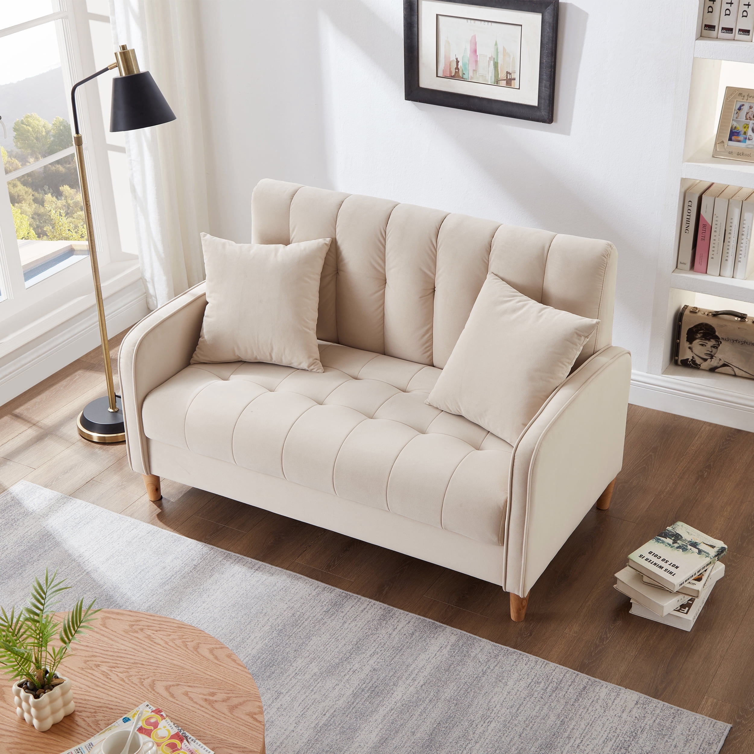 Knubmt 2 Seater Velvet Sofa Couch with Wood Legs, Modern Upholstered ...