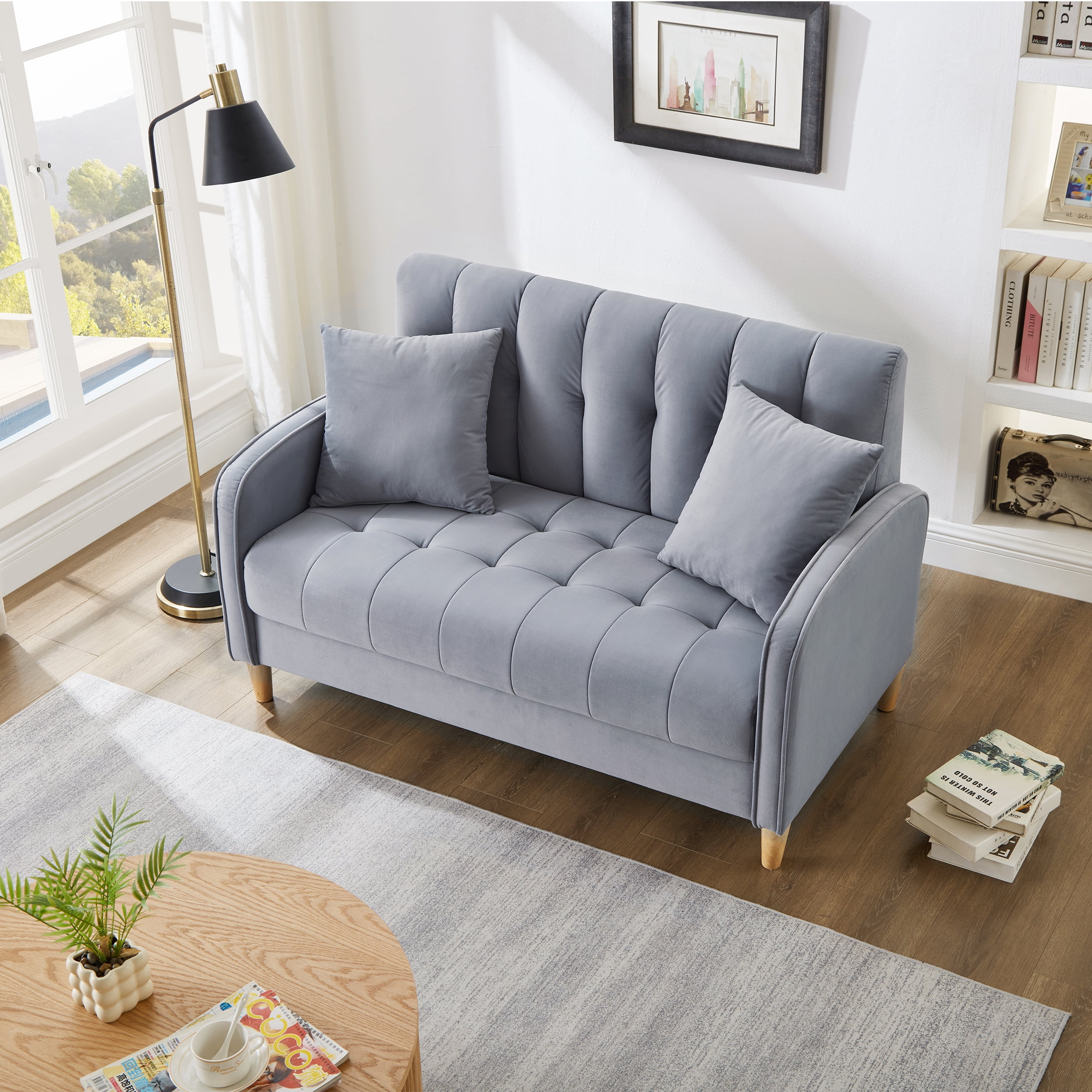 Knubmt 2 Seater Velvet Sofa Couch with Wood Legs, Modern Upholstered ...