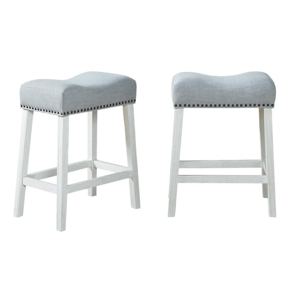 Knubmt 24" Set of 2 Upholstered Backless Bar Stools with Wood Frame, Perfect for Home, Dining Room, Kitchen, Bar, Gray + White
