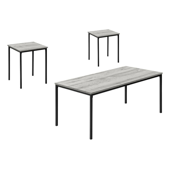 Knubmt 3 Pack Wood Top Table Set with Metal Legs, Rectangle Coffee Table End Table for Living Room, Office, Gray
