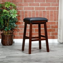 Knubmt 30" Backless Bar Stool with Wood Frame, Black Leather Seat Barstool for Home Bar Dining Room, Dark Brown