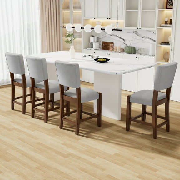 Knubmt 4 Pack 40.4" Height Armless Dining Chair with Wood Legs, Linen Upholstered Counter Bar Chair for Kitchen, Dining Room, Gray(Only Chair)