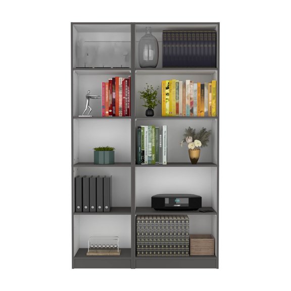 Knubmt 42" Wide 10 Shelves Wood Bookcase Bookshelf Book Storage Rack for Living Room, Office, Gray+White