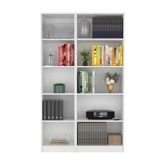 Knubmt 42" Wide 10 Shelves Wood Bookcase Bookshelf Book Storage Rack for Living Room, Office, White