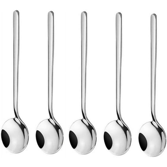 Knubmt 5.3 inch Stainless Steel Soup Spoons Rice Spoon Long Handles Dinner Spoons for Home, Kitchen, Restaurant, Pack of 5