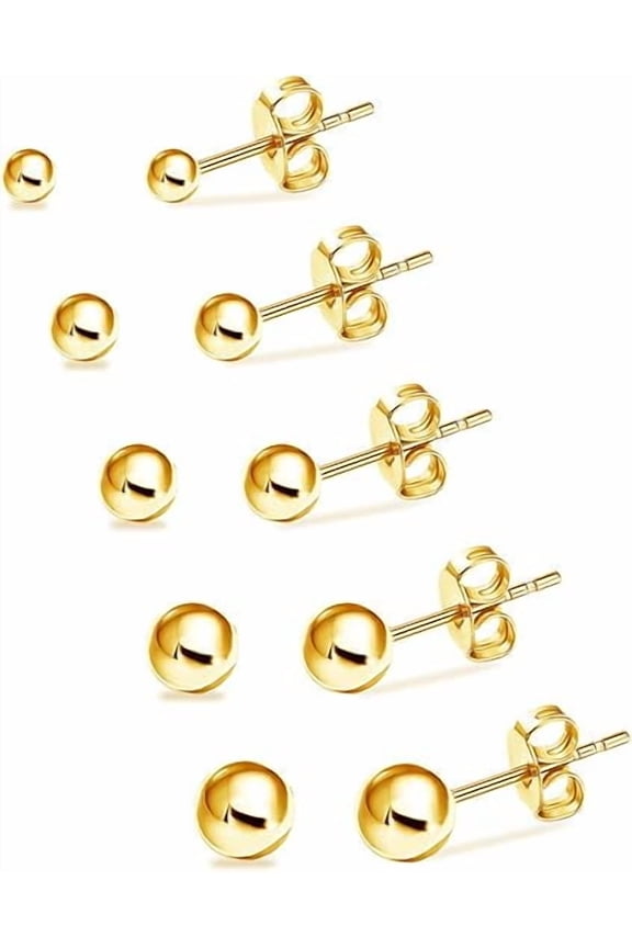 5 Pairs 3-7mm Ball Stud Earrings 316L Stainless Steel Lightweight Stud Earrings Jewelry Set for Women Men, Gold