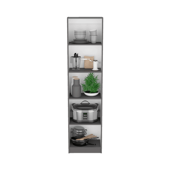Knubmt 5 Shelves Wood Open Bookshelf Bookcase Book Storage Rack for Living Room, Office, Gray + White