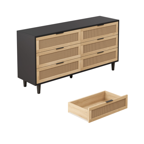 Knubmt 59" Wood Storage Cabinet with Handle, Modern 6 Drawers Dresser ...