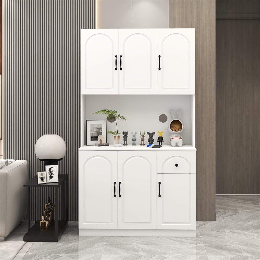 White MDF 71" Kitchen Pantry Storage Cabinet with 6 Doors and 1 Drawer