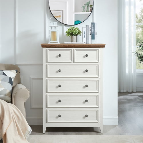 Knubmt 6 Drawers Dresser with Handle, Wood Storage Cabinet for Living ...
