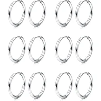 Knubmt 6 Pairs 10MM Small Hoop Rings 14K Plated 316L Stainless Steel Hoop Earrings for Women Men