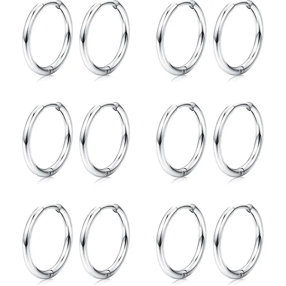 Knubmt 6 Pairs 10MM Small Hoop Rings 14K Plated 316L Stainless Steel Hoop Earrings for Women Men