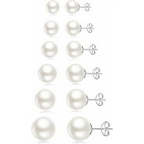 Knubmt 6 Pairs 5-10mm Pearl Stud Earrings Set 14K Plated Tiny Ball Pearl Earrings Stud for Women