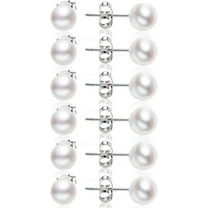 Knubmt 6 Pairs Round Pearl Stud Earrings Set Small and Big Ball Pearl Earrings for Women, 7MM