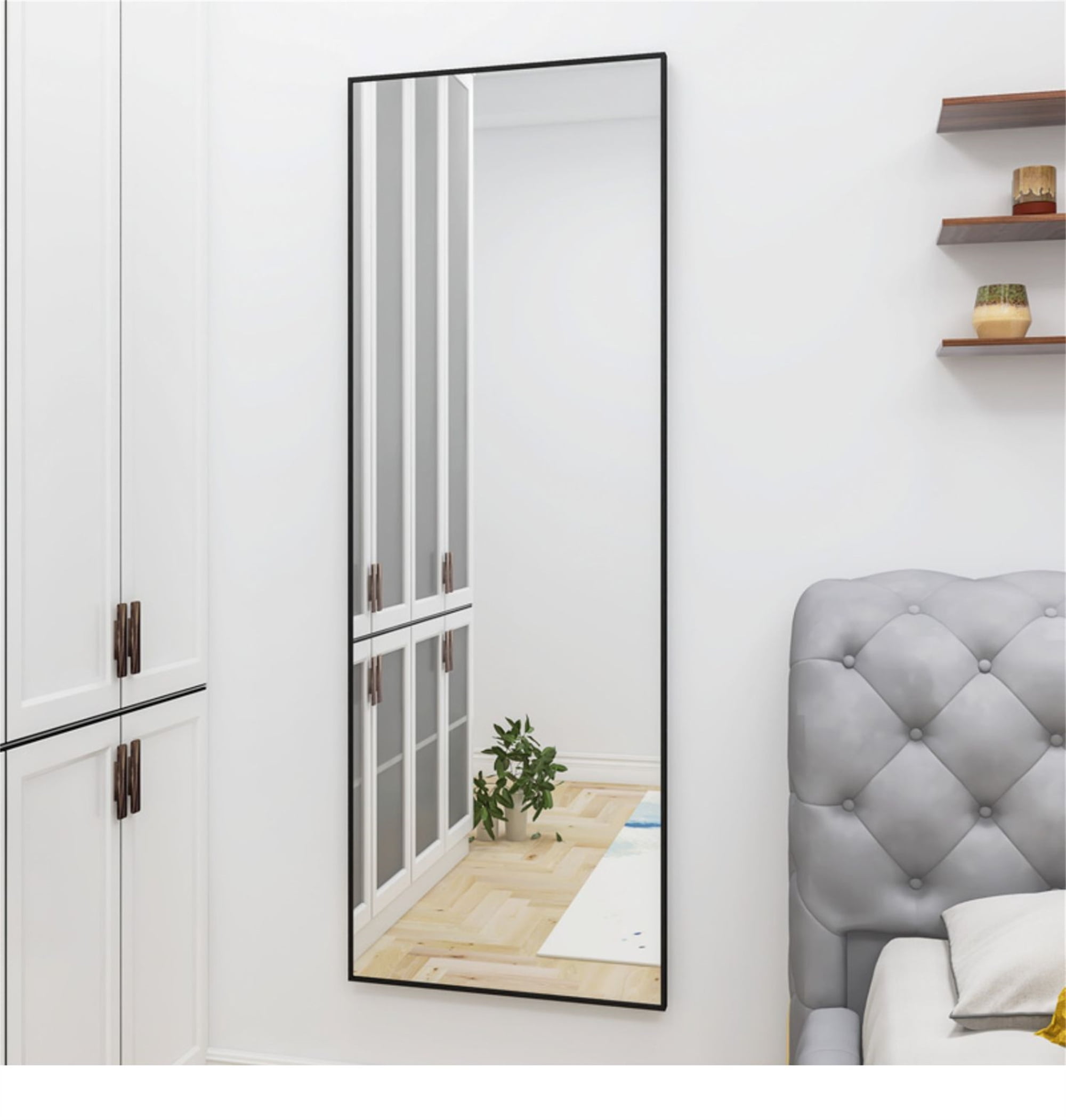Knubmt 65"X24" Alloy Frame Wall Mounted Full Length Mirror for Home Living Room, Black - Walmart.com