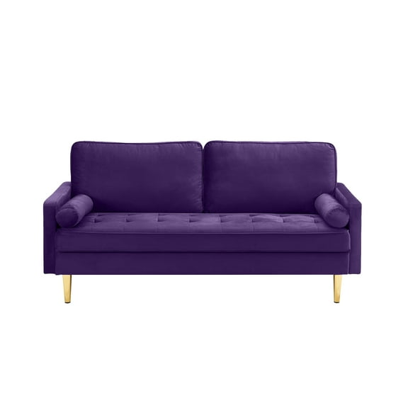 Knubmt 65 inch Upholstered Velvet Sofa Couch with Metal Legs, 2 Seater Loveseat Sofa for Living Room, Office, Bedroom, Purple