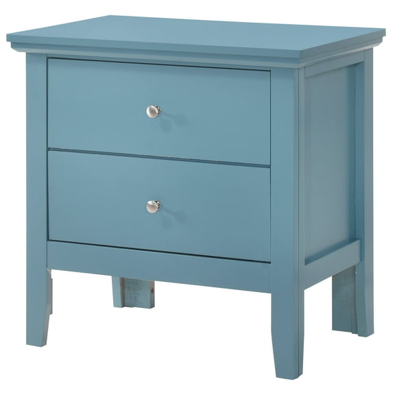Knubmt Beside Table with 2 Drawers and Handle, Wood Nightstand for Home, Bedroom, Blue