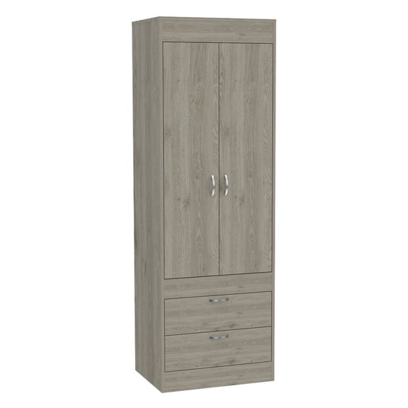 Knubmt Clothes Storage Cabinet with 2 Drawers and Shelf, Wood Cabinet for Bedroom, Light Gray