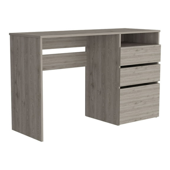 Knubmt Computer Desk with 1 Shelf and 3 Drawers, Wood Writing Table for Home Office, Light Gray