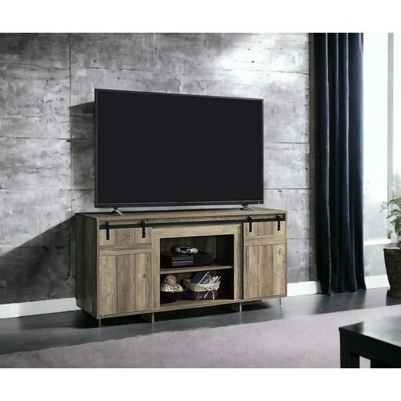 Knubmt Entertainment Center for TVs up to 60 Inch, Media TV Console Table with 2 Door and 2 Open Shelf, Wood TV Stand for Living Room Bedroom, Gray