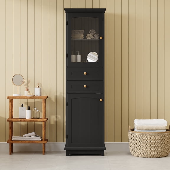 Knubmt Freestanding Bathroom Cabinet with 2 Drawers and 4 Shelves, 63" Tall 2 Doors Storage Cabinet for Living Room, Bathroom, Black