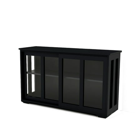 Knubmt Glass Door Storage Cabinet with Inner Shelf, Wood Cupboard Cabinet for Kitchen, Dining Room, Black