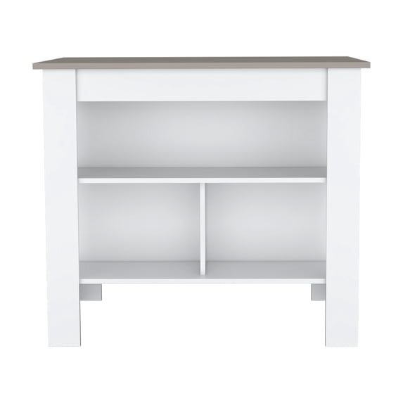 Knubmt Kitchen Island with 3 Open Shelf, 40" Width Island Table for Living Room, Dining Room, Kitchen, White+Gray